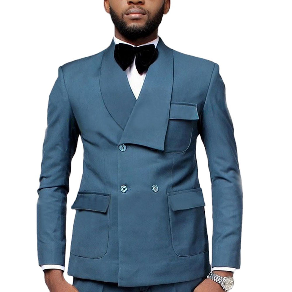 Men Formal Wear Dress - Latest Design Double Breasted Lake Blue
