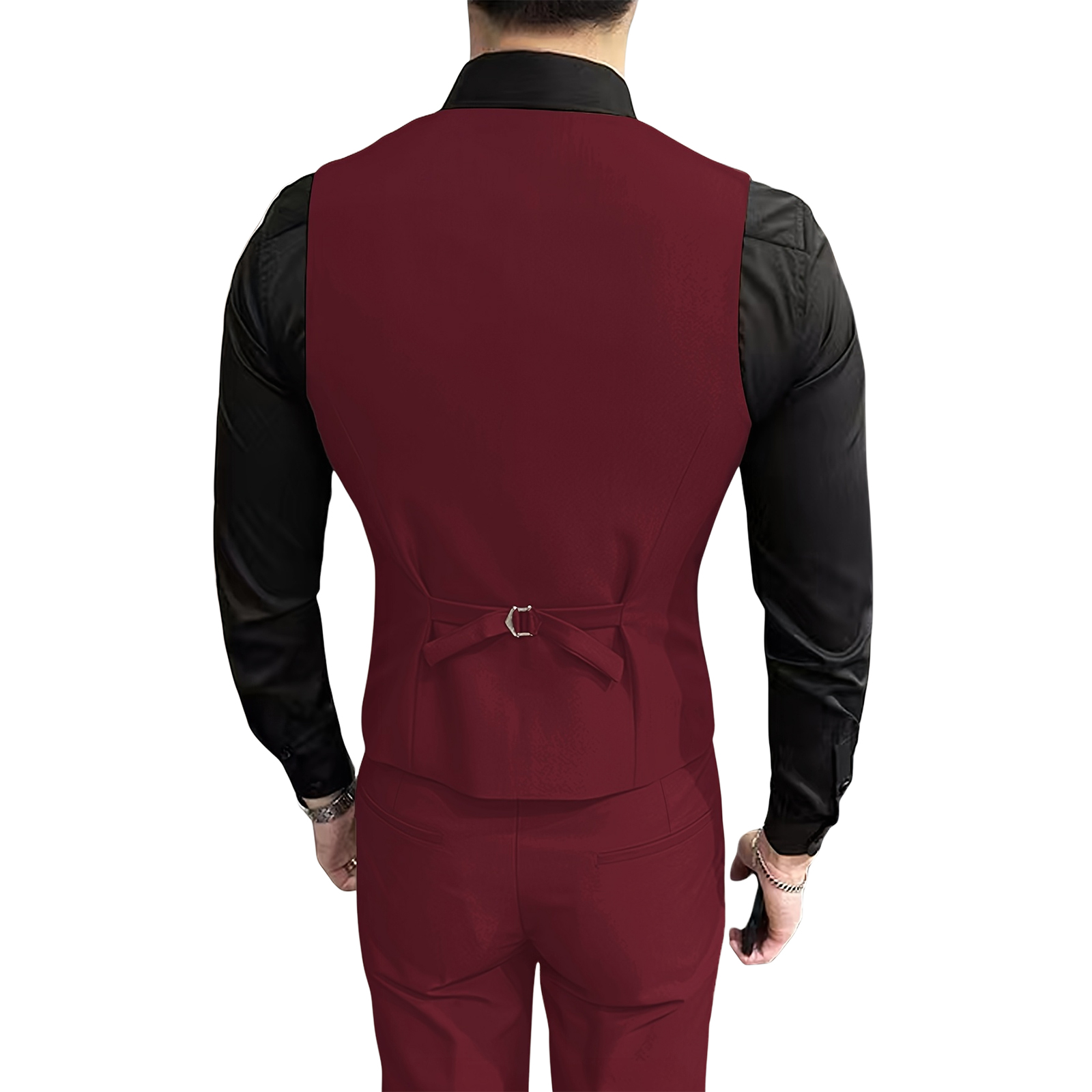 Men Burgundy 2 Piece Vest Suit - Men Formal Wear Outfits ulasan dan harga
