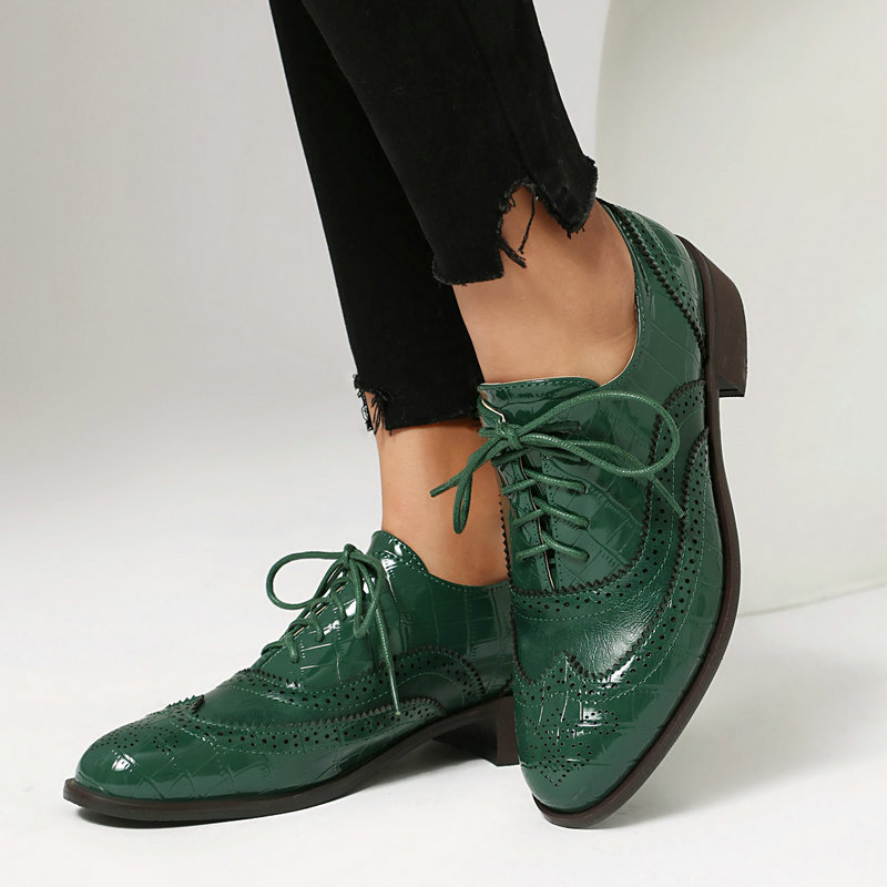 Women Stone Print Brogue Oxfor - Patent Leather Oxford ulasan dan harga
