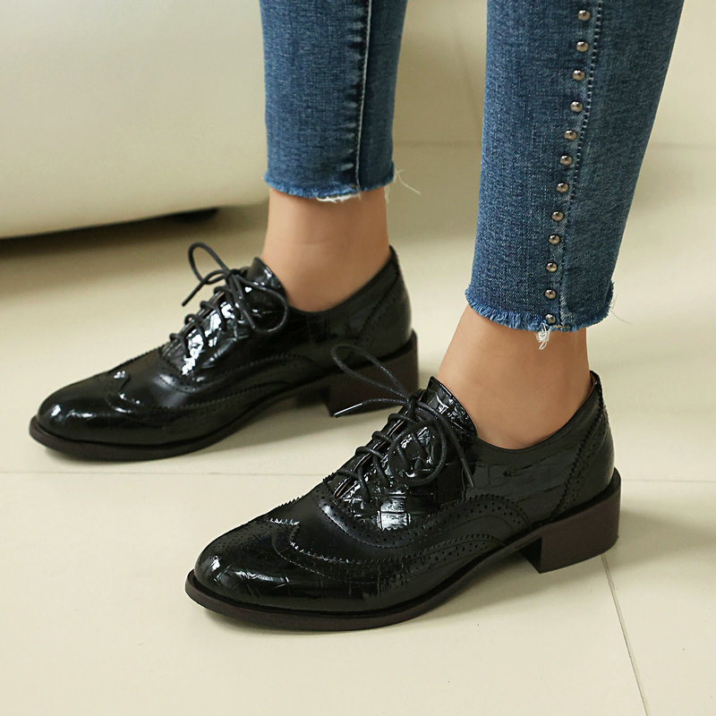 Women Stone Print Brogue Oxfor - Patent Leather Oxford ulasan dan harga