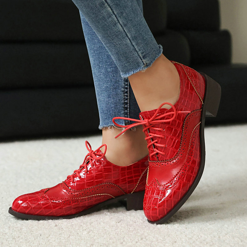 Women Stone Print Brogue Oxfor - Patent Leather Oxford ulasan dan harga