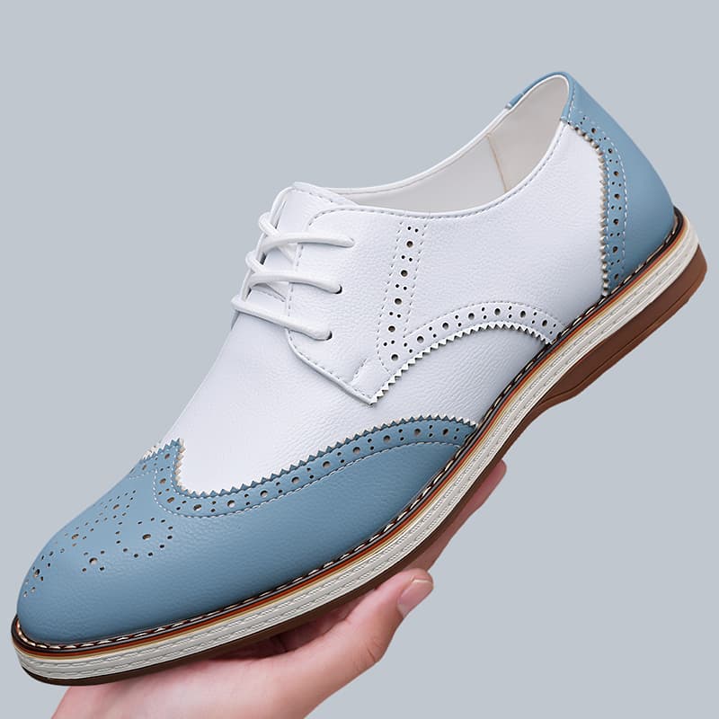 Mens White Blue Two Tone Brogu - Patent Leather Oxford ulasan dan harga