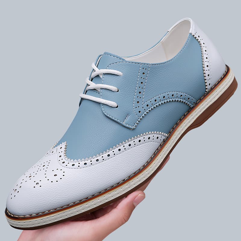 Mens White Blue Two Tone Brogu - Patent Leather Oxford ulasan dan harga