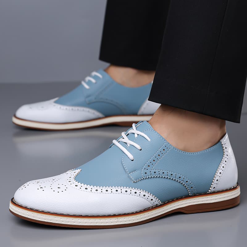Mens White Blue Two Tone Brogu - Patent Leather Oxford ulasan dan harga