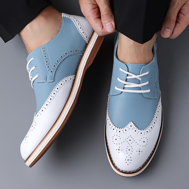 Mens White Blue Two Tone Brogu - Patent Leather Oxford ulasan dan harga