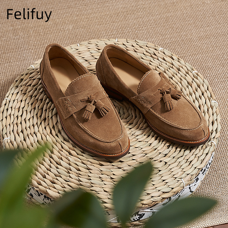 New Brown Men Flat Loafers Cow - Men Formal Wear Dress ulasan dan harga